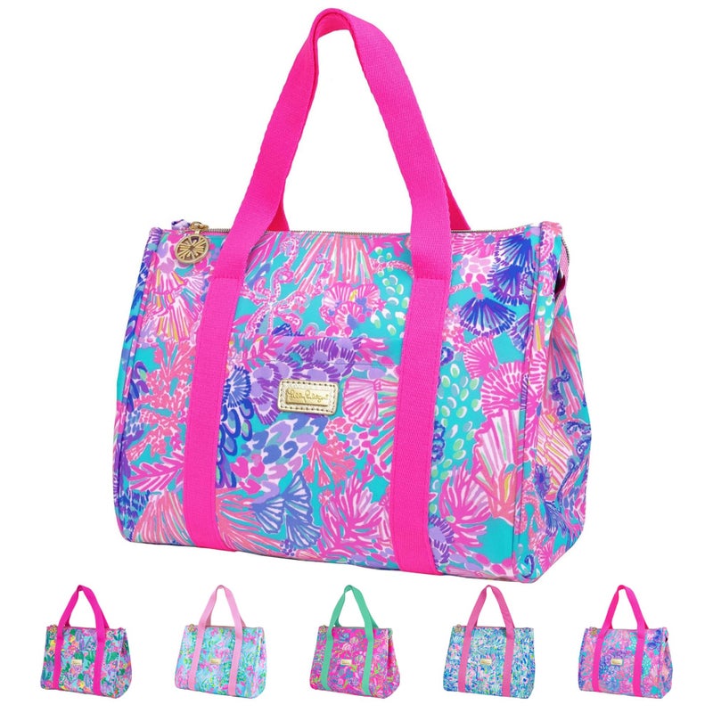 Lilly Pulitzer Cute Lunch Bag for Women  Large Capacity Insulated Tote Bag  Pink/Blue Mini Cooler with Storage Pocket and Shoulder Straps  Splendor in the Sand - Image 1